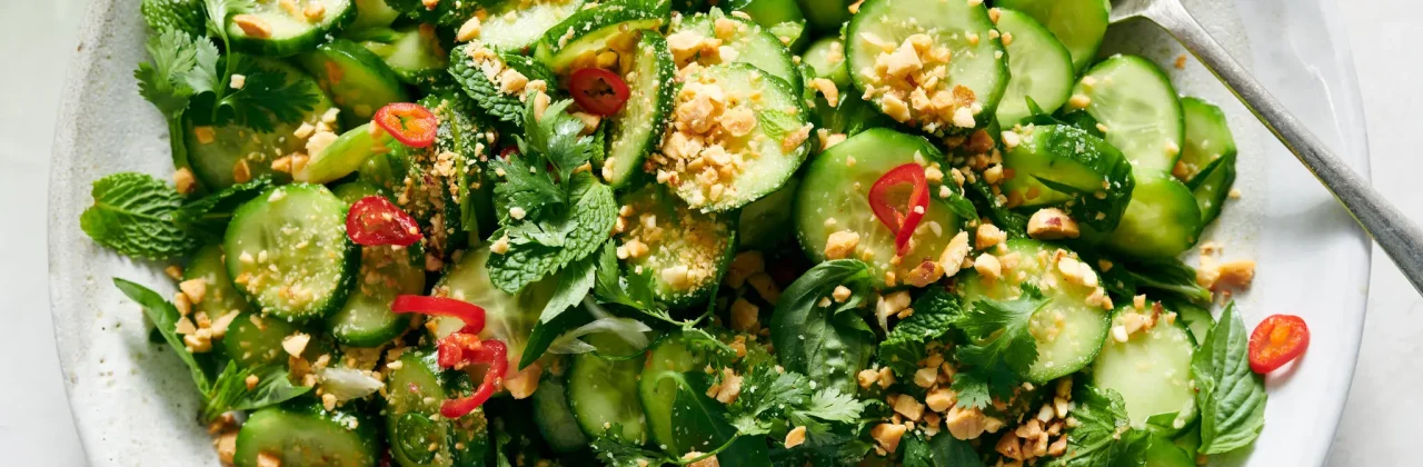 Spicy Cucumbers With Mint, Scallions and Crushed Peanuts 
